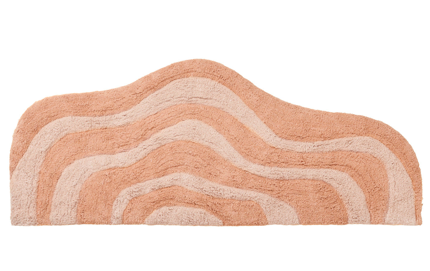 Peach long bath mat with wavy pattern on a white background