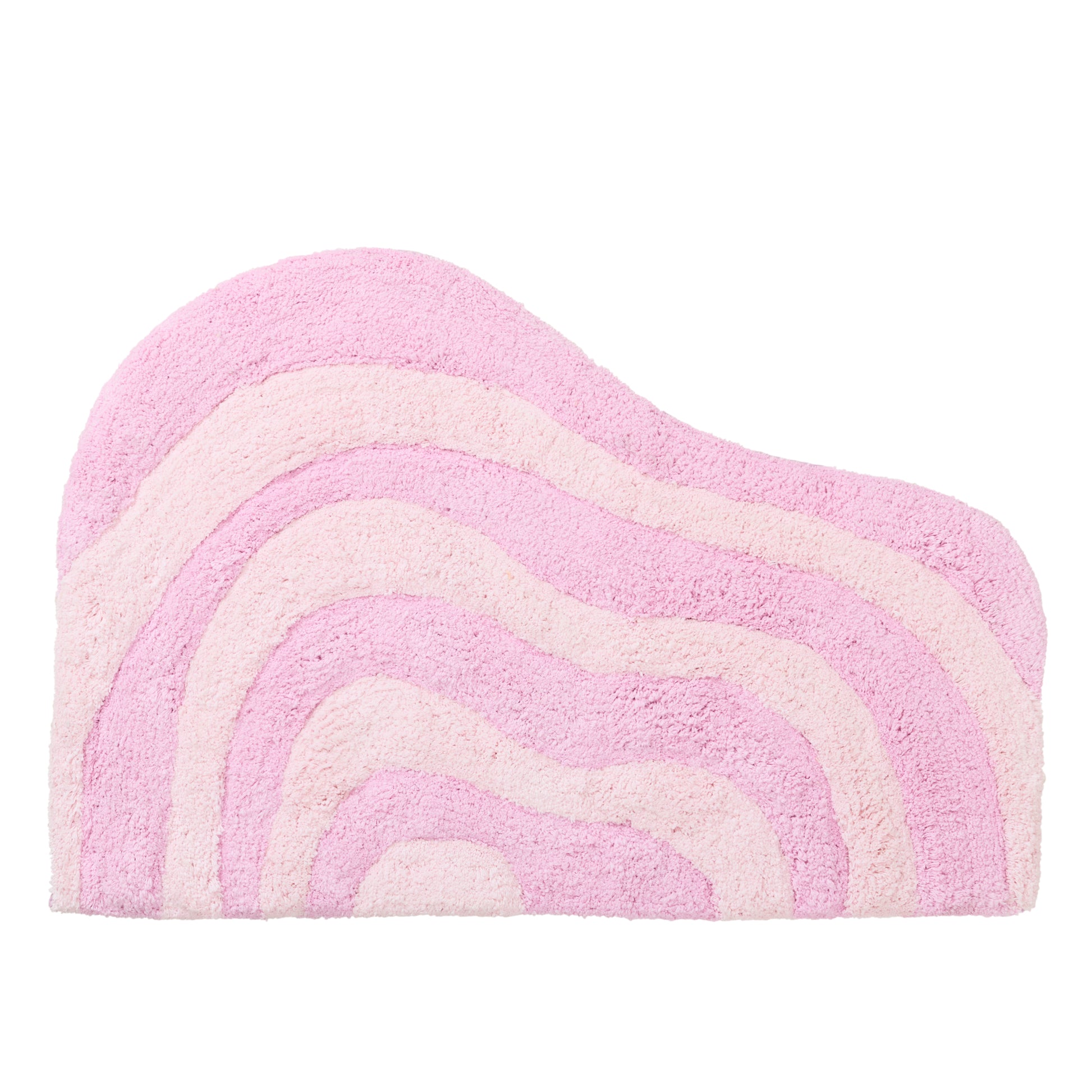 Pink two-toned curvy bath rug with wavy pattern on a white background