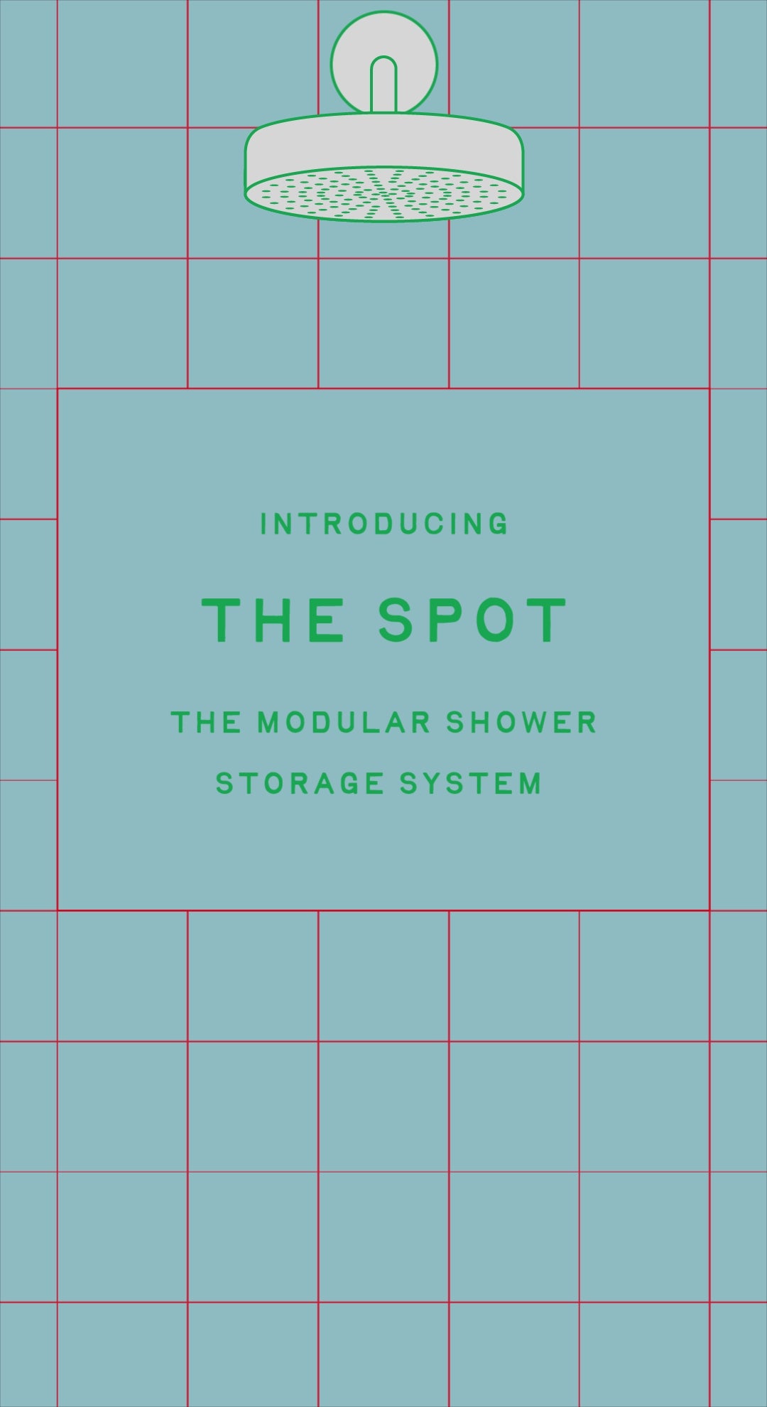 Video illustration of The Spot in "sand" hanging from a shower head on a tiled wall with the baskets and components showing modularity. 