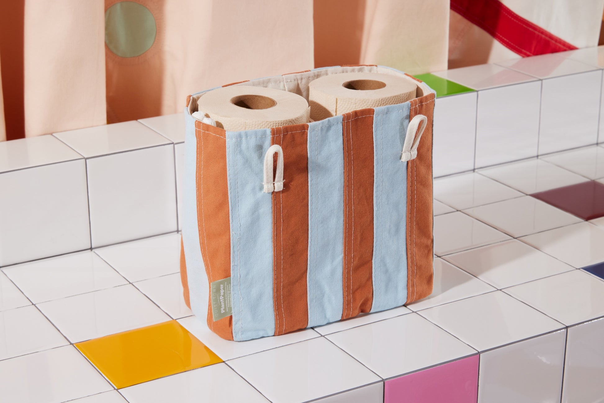 TP Tote in Major detail view packed with toilet paper in bathroom