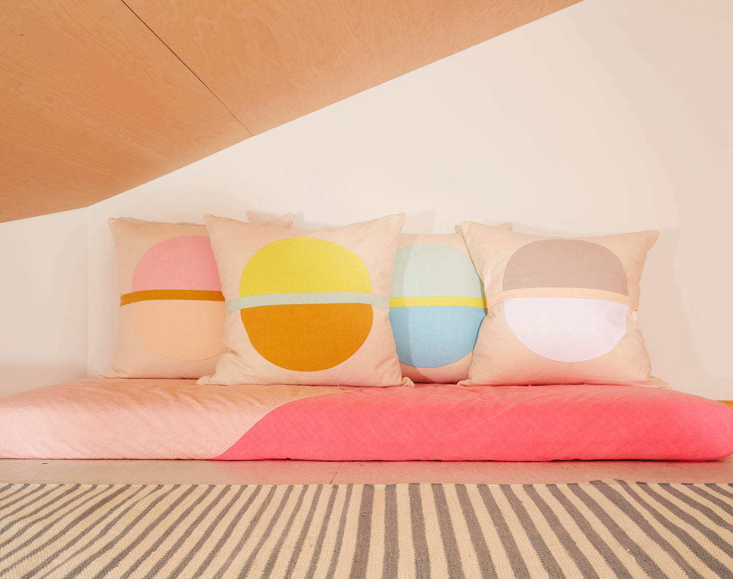 Re:Canvas Arco High Square Pillow placed in bedroom