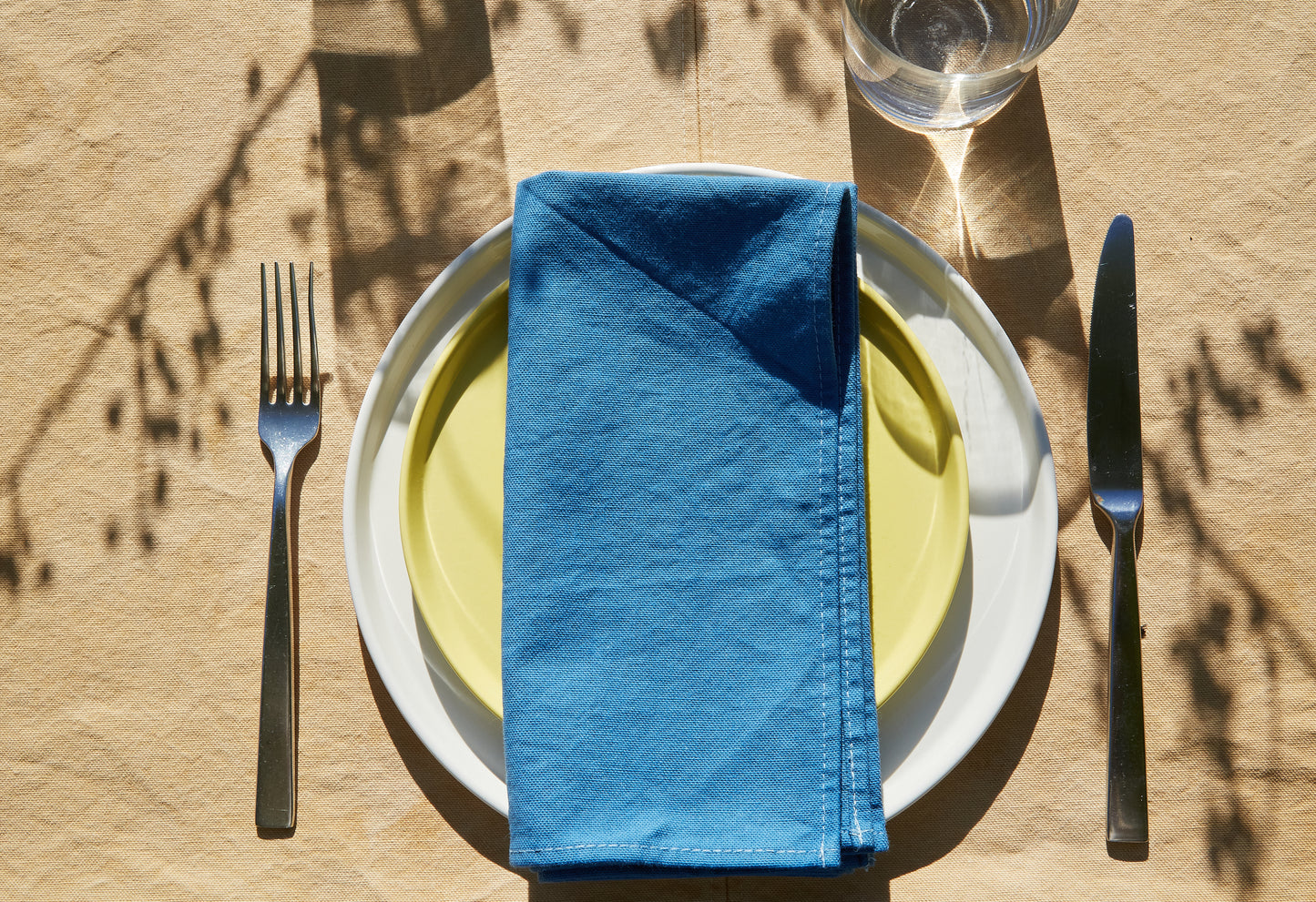 Naturally Dyed Napkins in Indigo detail view in table setting